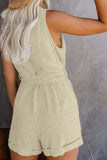 Full Size Tied V-Neck Sleeveless Romper with Pockets - Trendsi