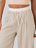 Contrast Waistband Drawstring Wide Leg Pants - Trendsi