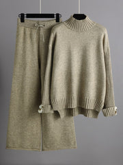 Basic Bae High- Low Turtleneck Long Sleeve Top and Pants Sweater Set - Trendsi