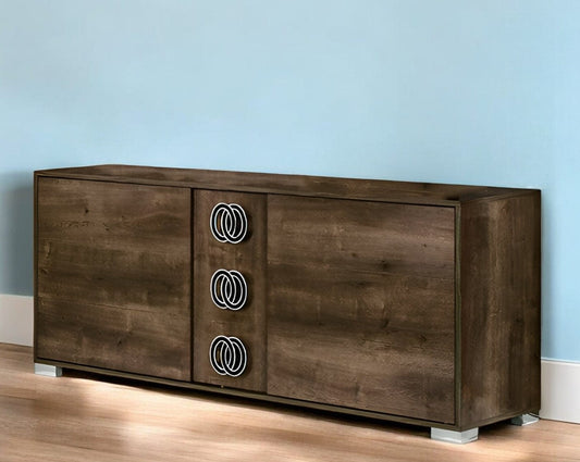 66" Brown Three Drawer Double Dresser - Homeroots