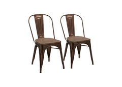 Set of Four Brown Metal and Wood Slat Back Dining Side Chairs - Homeroots