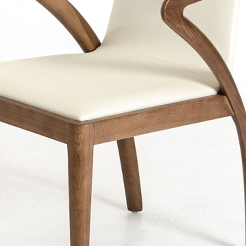 Cream And Brown Upholstered Faux Leather Dining Side Chair - Homeroots