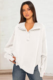 Exposed Seam Side Slit Long Sleeve Sweatshirt - Trendsi