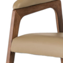 31" Taupe And Brown Faux Leather Curved Back Dining Arm Chair