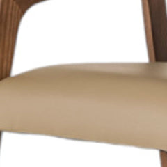 31" Taupe And Brown Faux Leather Curved Back Dining Arm Chair