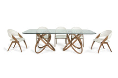 94" Clear And Natural Glass And Solid Wood Pedestal Base Dining Table