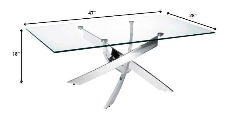 47" Clear And Silver Glass And Steel Coffee Table - Homeroots