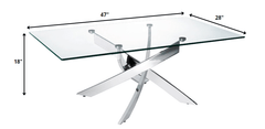 47" Clear And Silver Glass And Steel Coffee Table - Homeroots