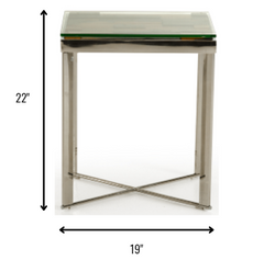 Mesa auxiliar cuadrada de vidrio plateado y marrón de 22"