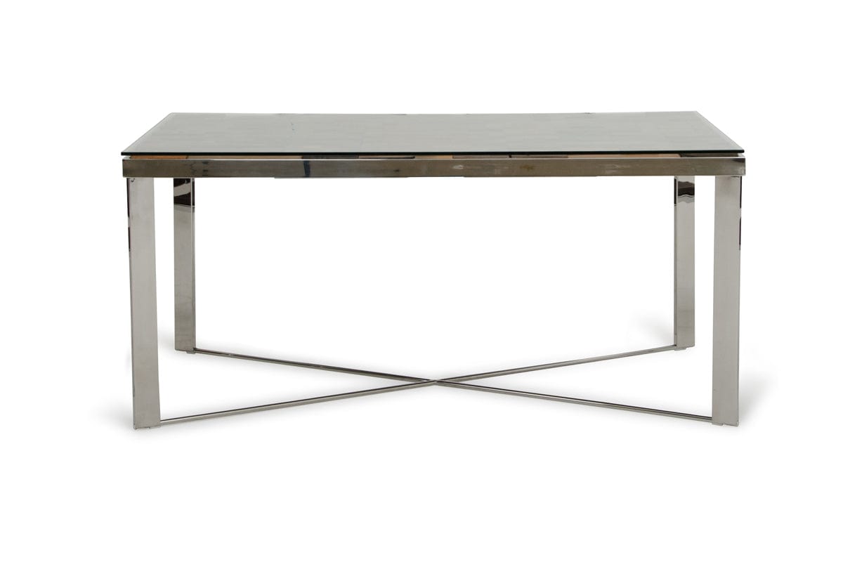 80" Clear And Silver Solid Wood And Stainless Steel Trestle Base Dining Table - Homeroots