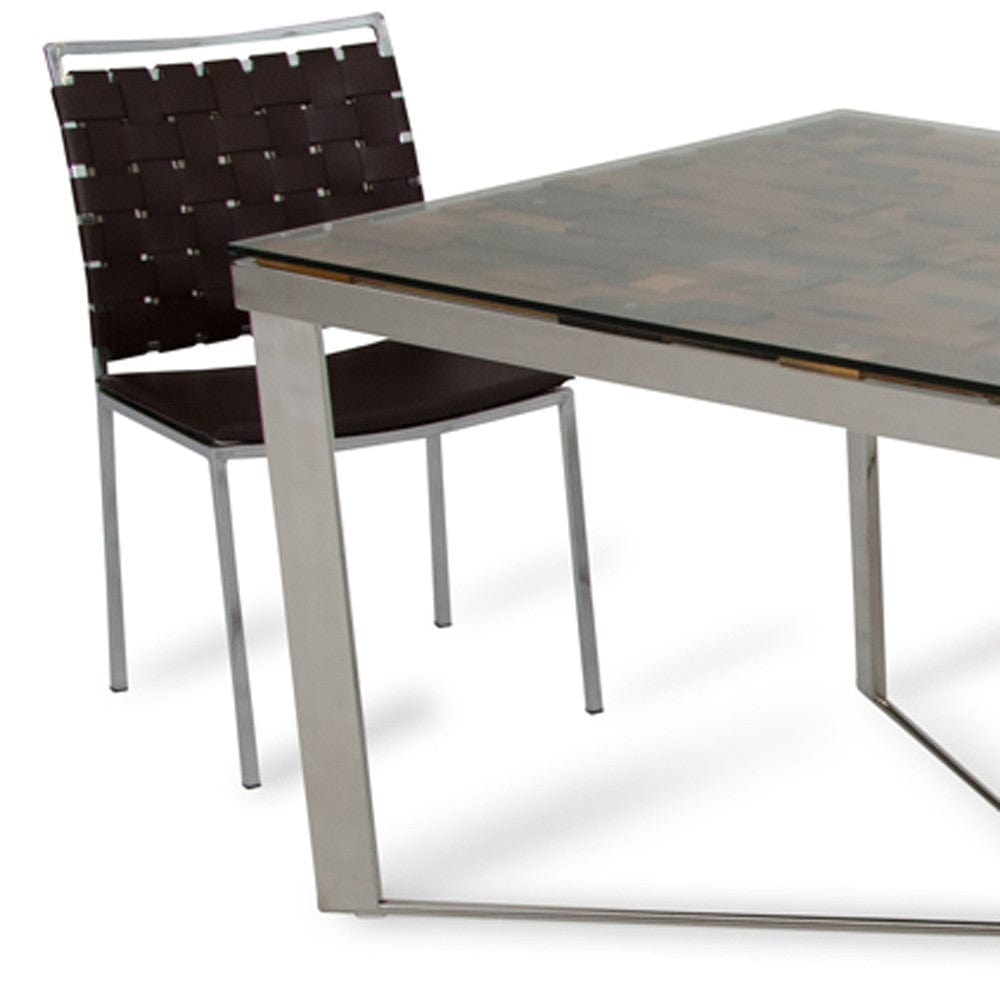 80" Clear And Silver Solid Wood And Stainless Steel Trestle Base Dining Table - Homeroots