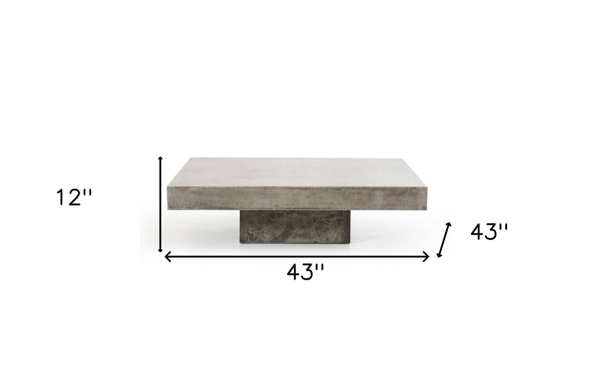 43" Gray Concrete Modern  Square Coffee Table