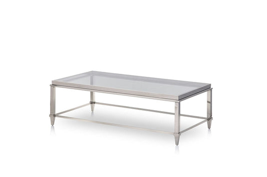 55" Clear And Silver Glass And Steel Coffee Table - Homeroots