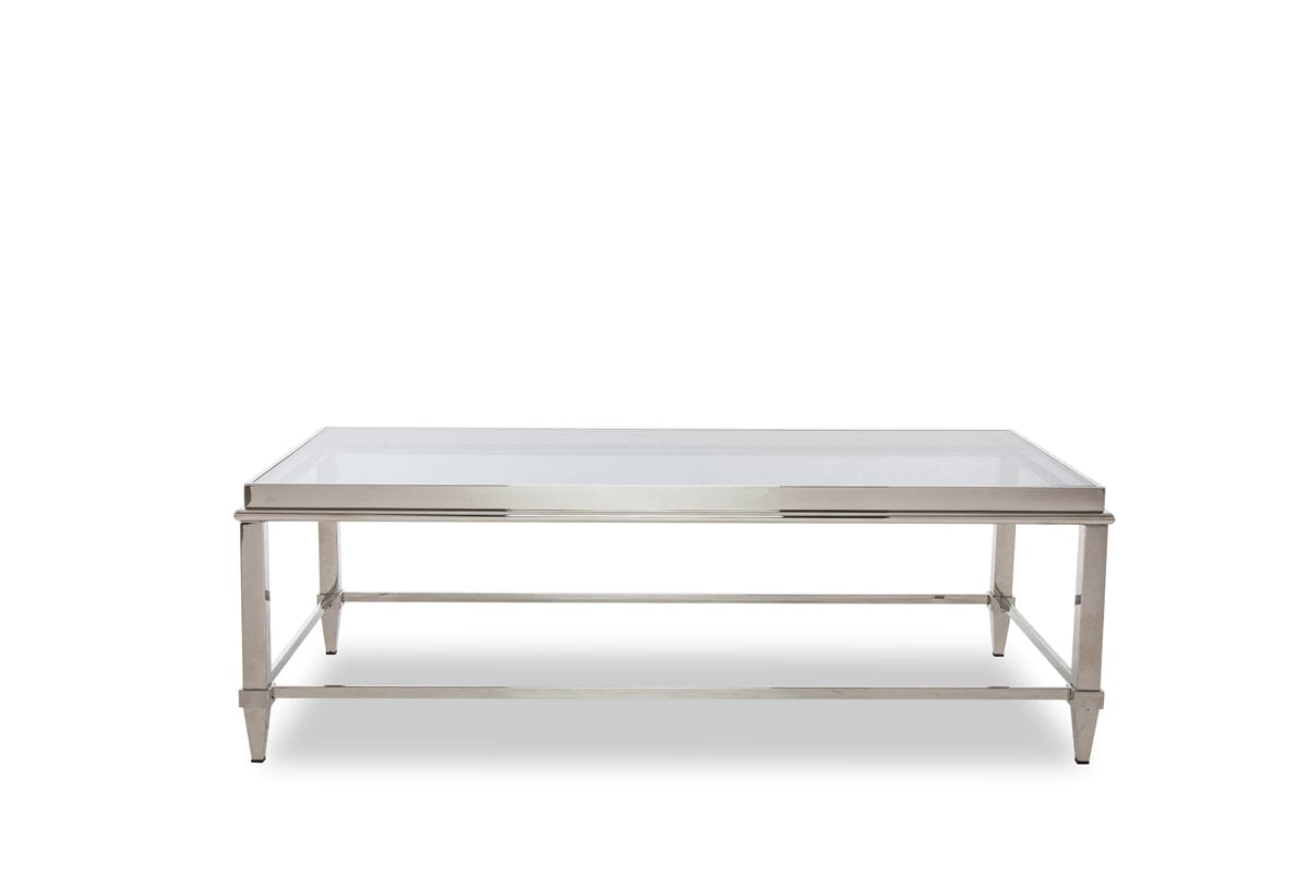 55" Clear And Silver Glass And Steel Coffee Table - Homeroots