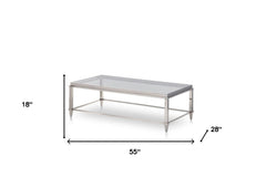 55" Clear And Silver Glass And Steel Coffee Table - Homeroots