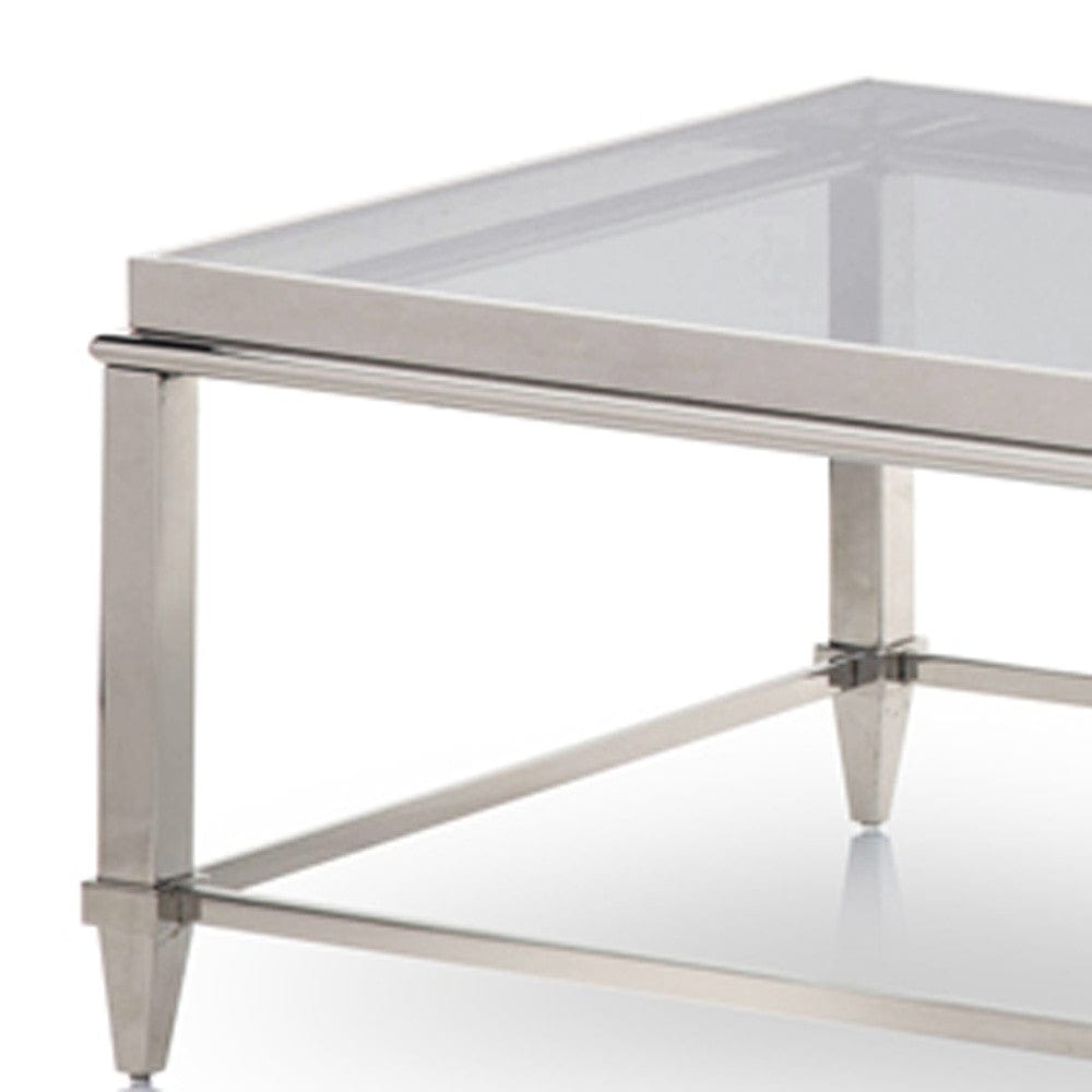 55" Clear And Silver Glass And Steel Coffee Table - Homeroots