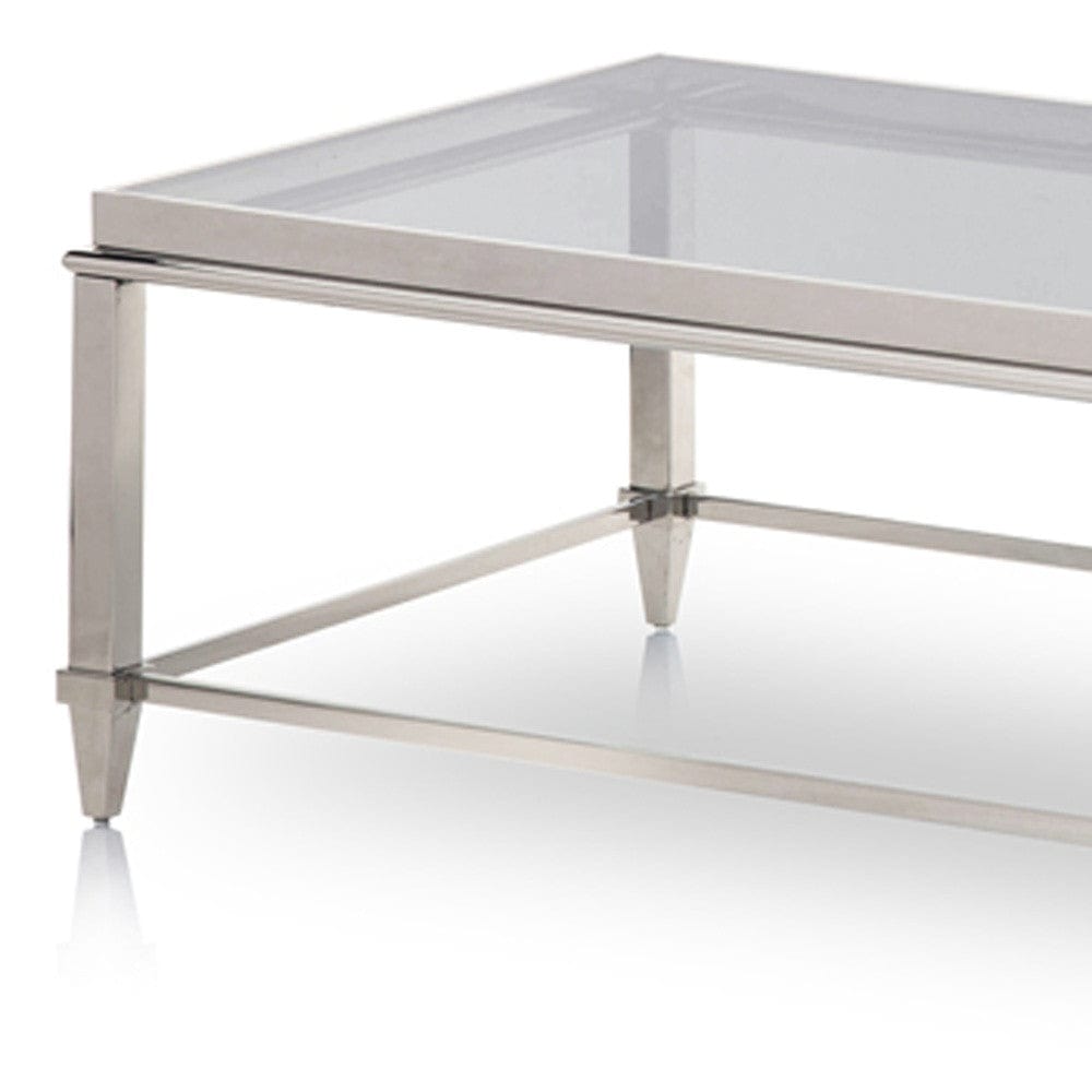 55" Clear And Silver Glass And Steel Coffee Table - Homeroots