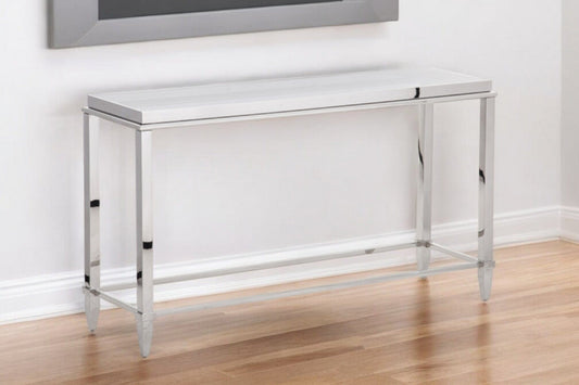 55" Silver Glass Frame Console Table - Homeroots