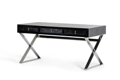 57" Black And Silver Stainless Steel Coffee Table With Three Drawers - Homeroots