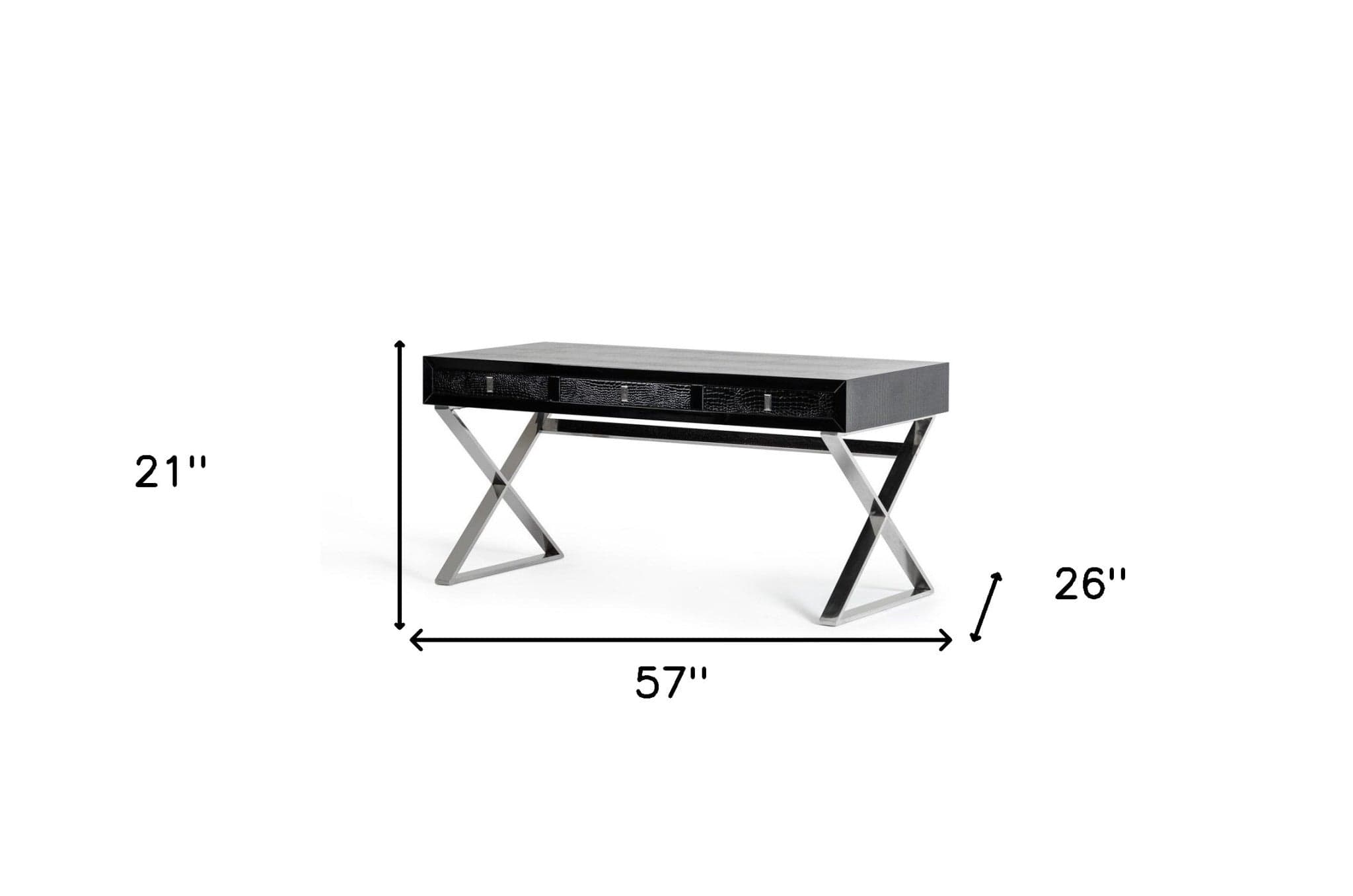 57" Black And Silver Stainless Steel Coffee Table With Three Drawers - Homeroots