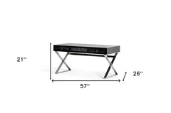 57" Black And Silver Stainless Steel Coffee Table With Three Drawers - Homeroots