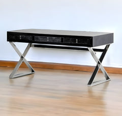 57" Black And Silver Stainless Steel Coffee Table With Three Drawers - Homeroots