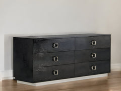 63" Black Six Drawer Double Dresser - Homeroots