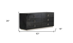 63" Black Six Drawer Double Dresser - Homeroots