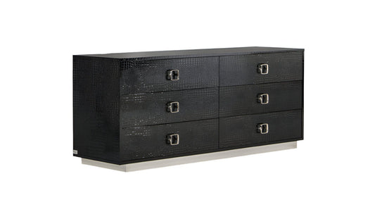 63" Black Six Drawer Double Dresser - Homeroots