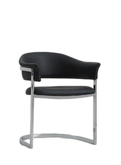 Black And Silver Upholstered Faux Leather Open Back Dining Arm Chair