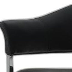 Black And Silver Upholstered Faux Leather Open Back Dining Arm Chair