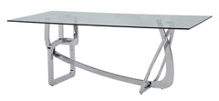 79" Clear And Silver Glass And Stainless Steel Trestle Base Dining Table