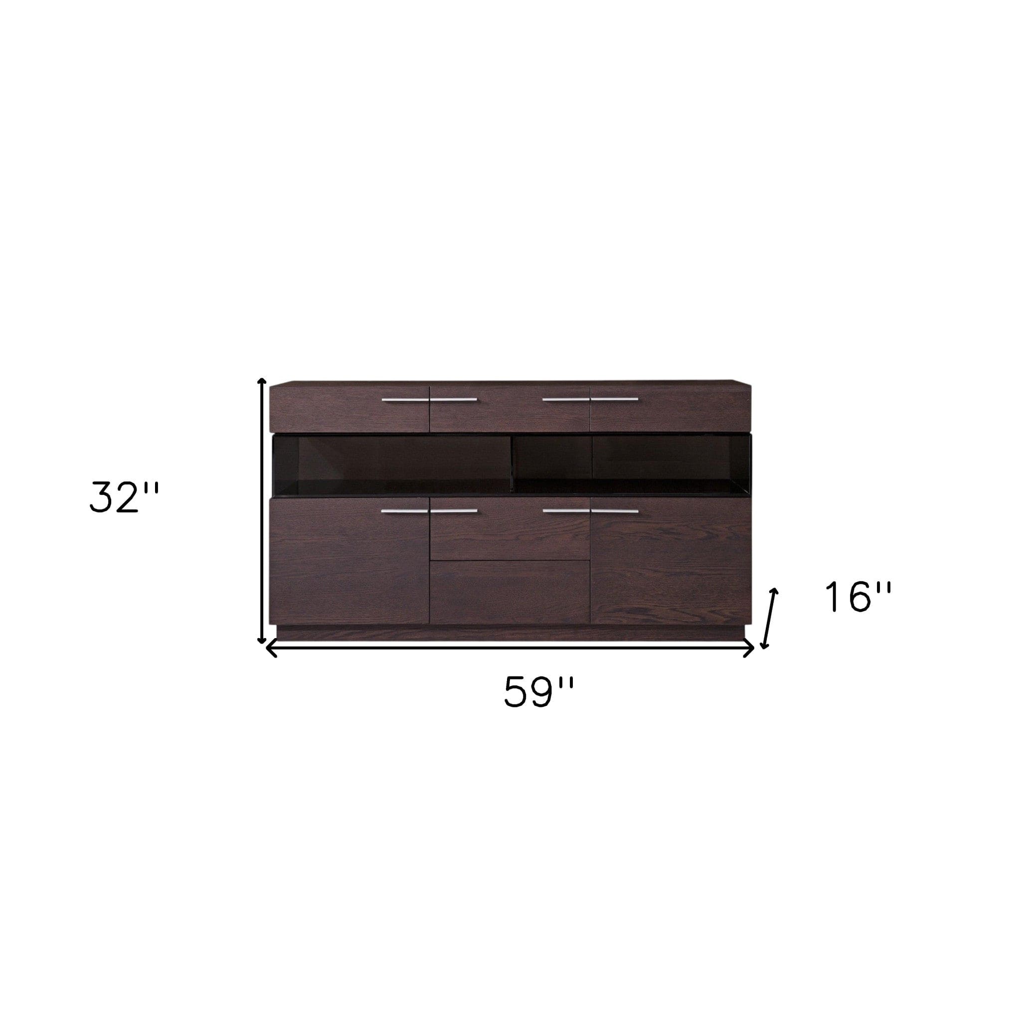 32" Brown Veneer And Glass Buffet - Homeroots