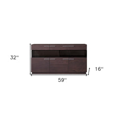 32" Brown Veneer And Glass Buffet - Homeroots