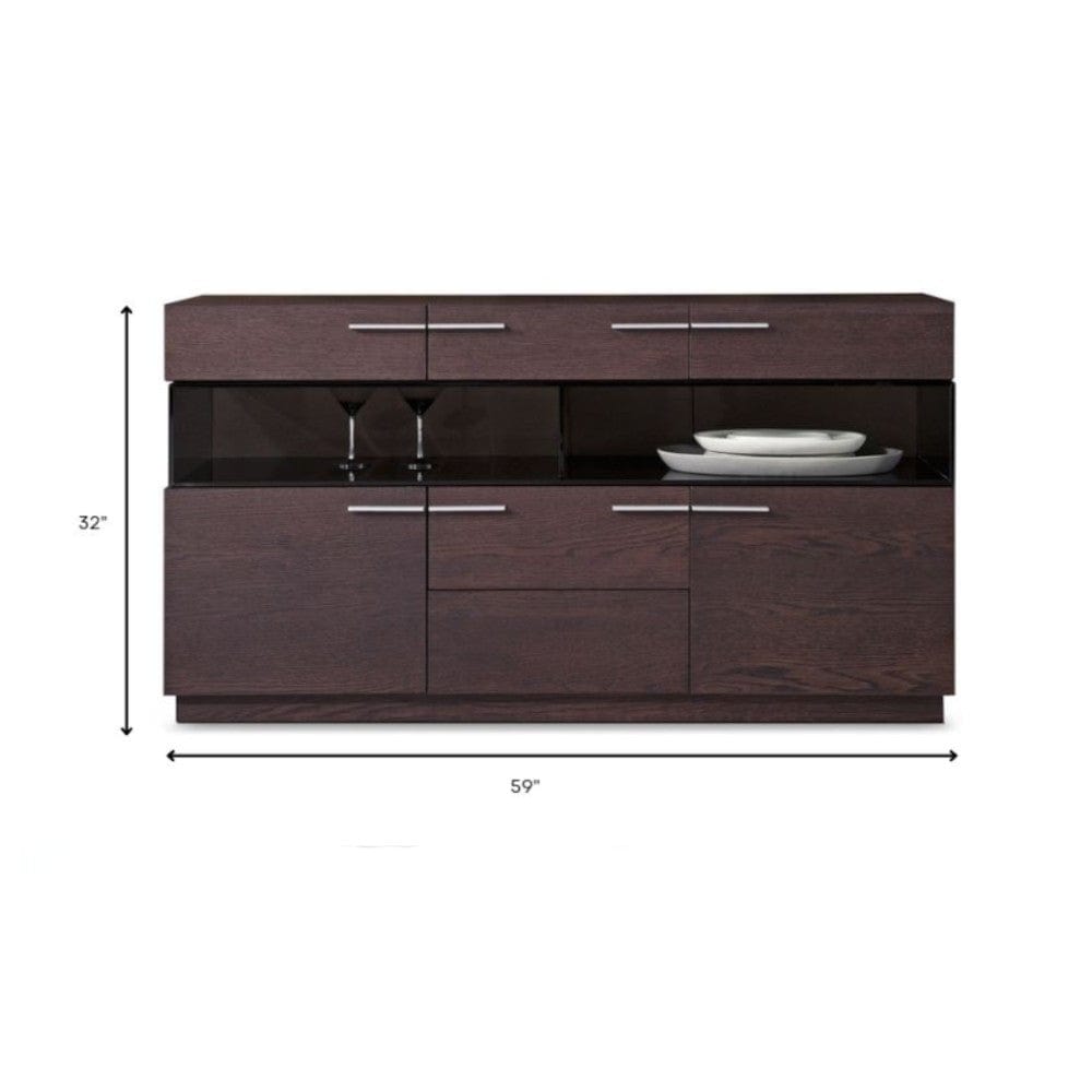 32" Brown Veneer And Glass Buffet - Homeroots