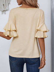 Round Neck Flounce Sleeve T-Shirt - Trendsi