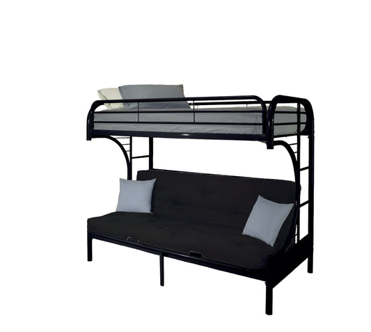 84" X 62" X 65" Twin Xl Over Queen Black Metal Tube Futon Bunk Bed - Homeroots