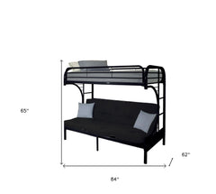 84" X 62" X 65" Twin Xl Over Queen Black Metal Tube Futon Bunk Bed - Homeroots