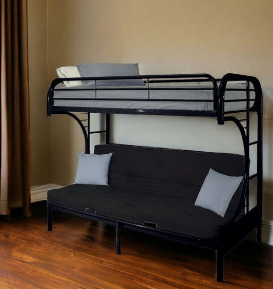 84" X 62" X 65" Twin Xl Over Queen Black Metal Tube Futon Bunk Bed - Homeroots