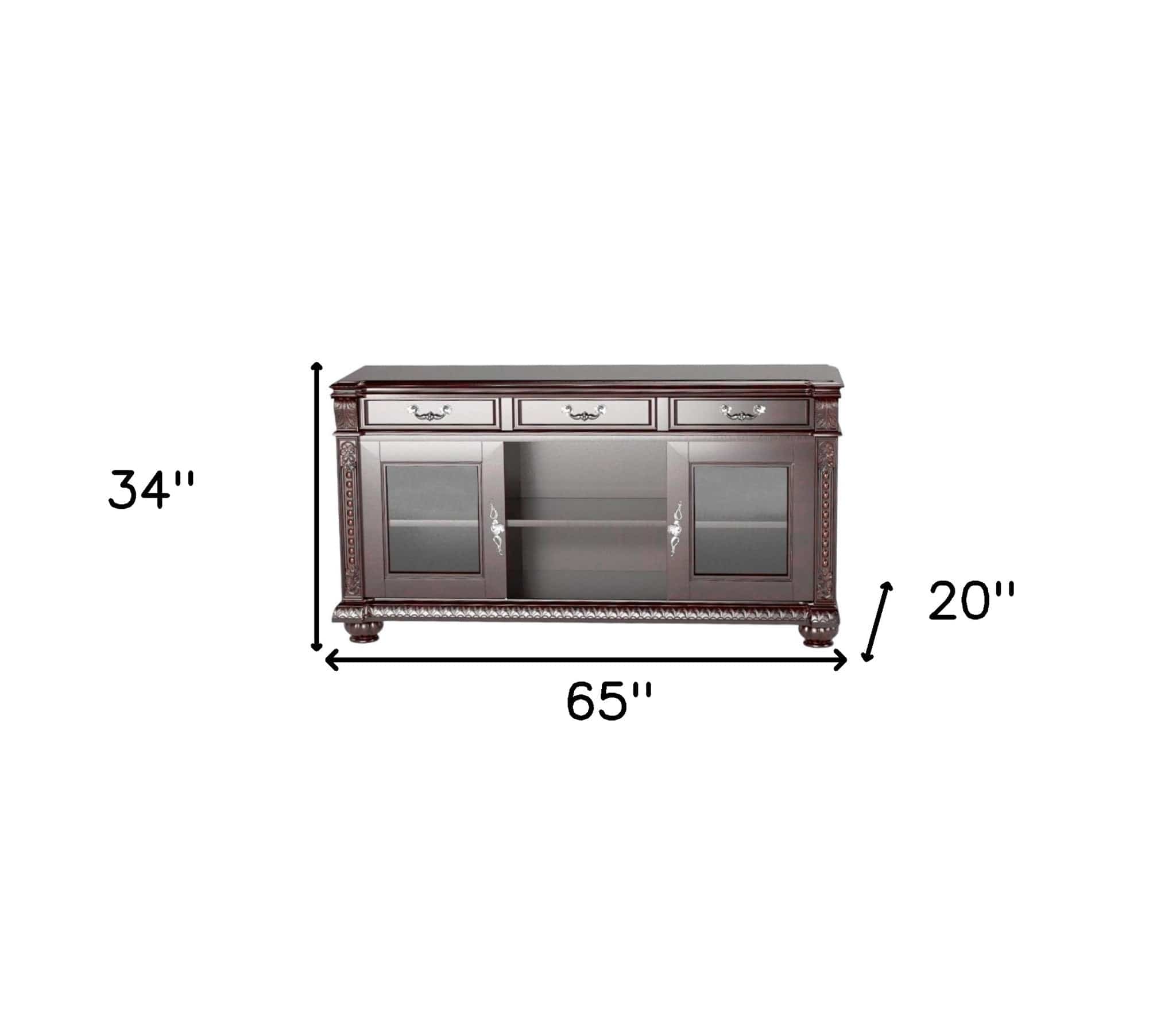 65" Dark Brown Wood Cabinet Enclosed Storage TV Stand - Homeroots