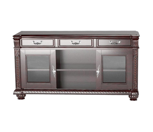 65" Dark Brown Wood Cabinet Enclosed Storage TV Stand - Homeroots