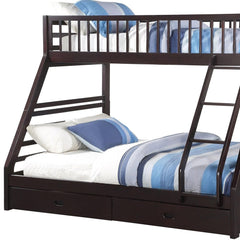 83" X 63" X 65" Espresso Pine Wood Twin Xl Over Queen Bunk Bed - Homeroots