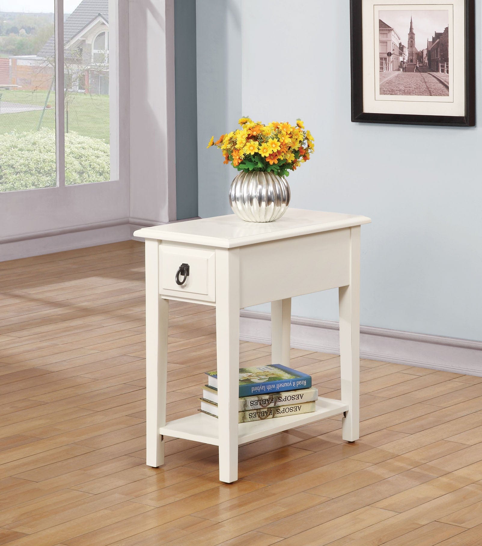 23" White Solid Wood End Table With Drawer And Shelf - Homeroots