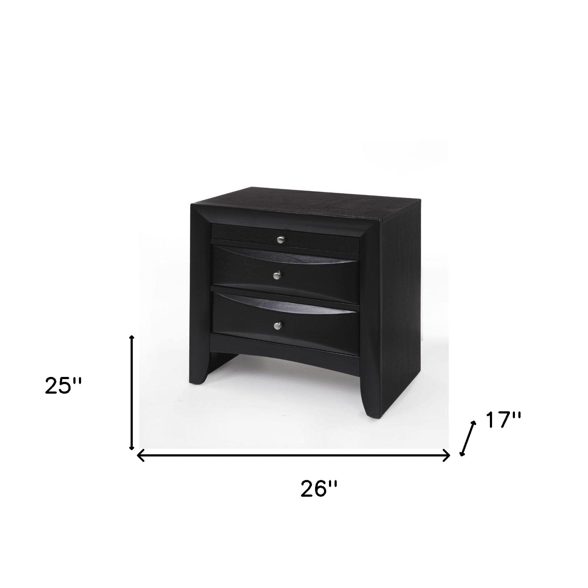 25" Dark Brown Three Drawer Nightstand