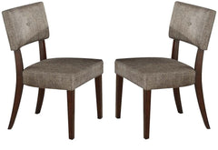 Set of Two Tufted Gray And Brown Upholstered Fabric Open Back Dining Side Chairs