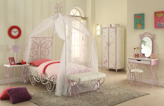 Purple and White Canopy Bed Frame