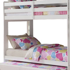 97" X 43" X 68" Twin Over Twin White Storage Ladder And Trundle  Bunk Bed