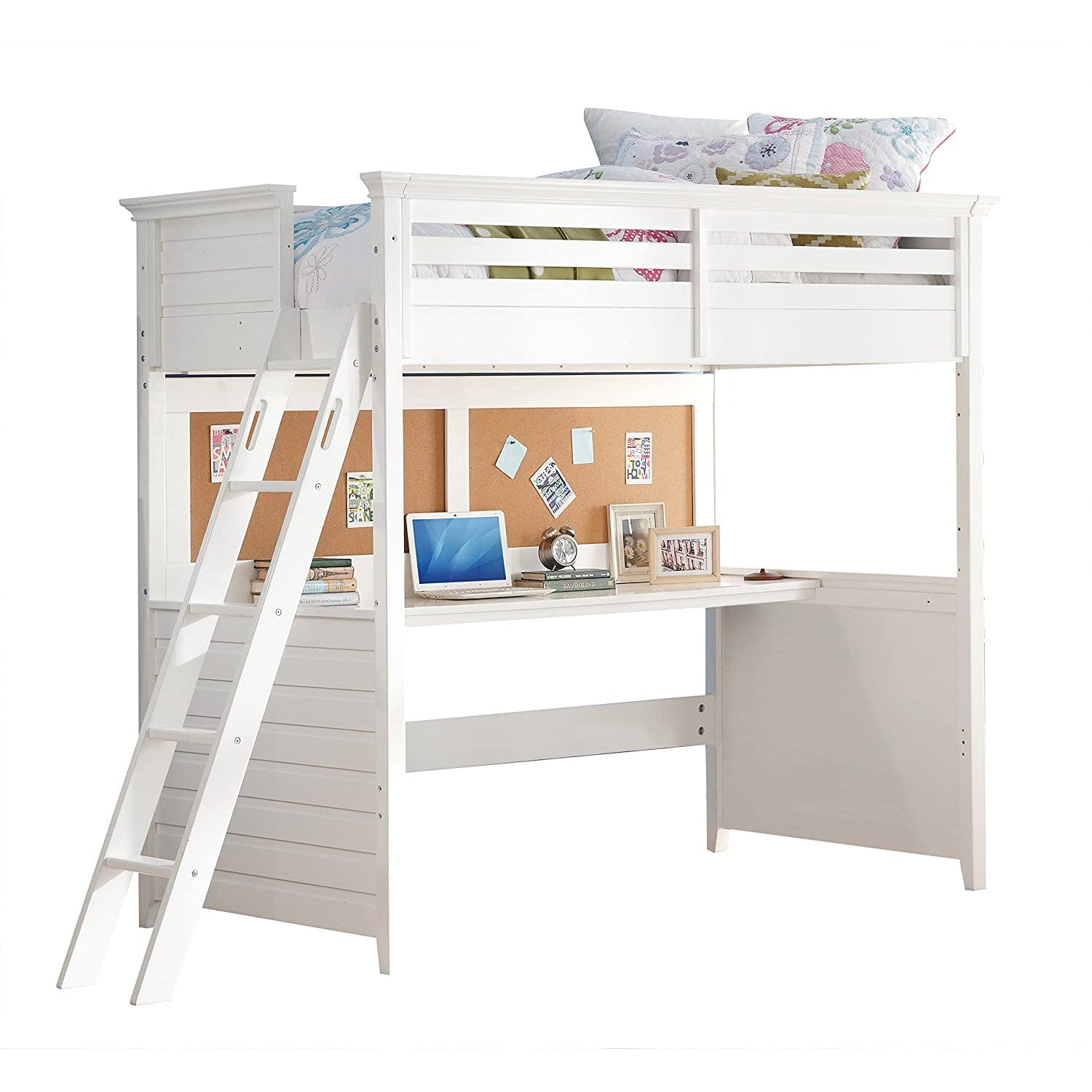 83" X 45" X 74" Twin White Poplar Wood Loft Bed With Desk - Homeroots