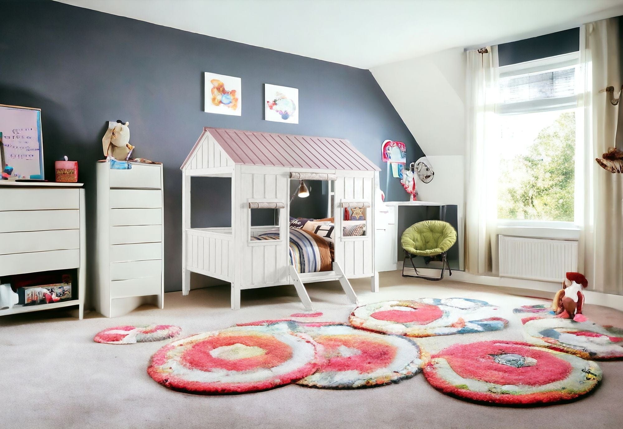 Pink and White Full Bed Frame