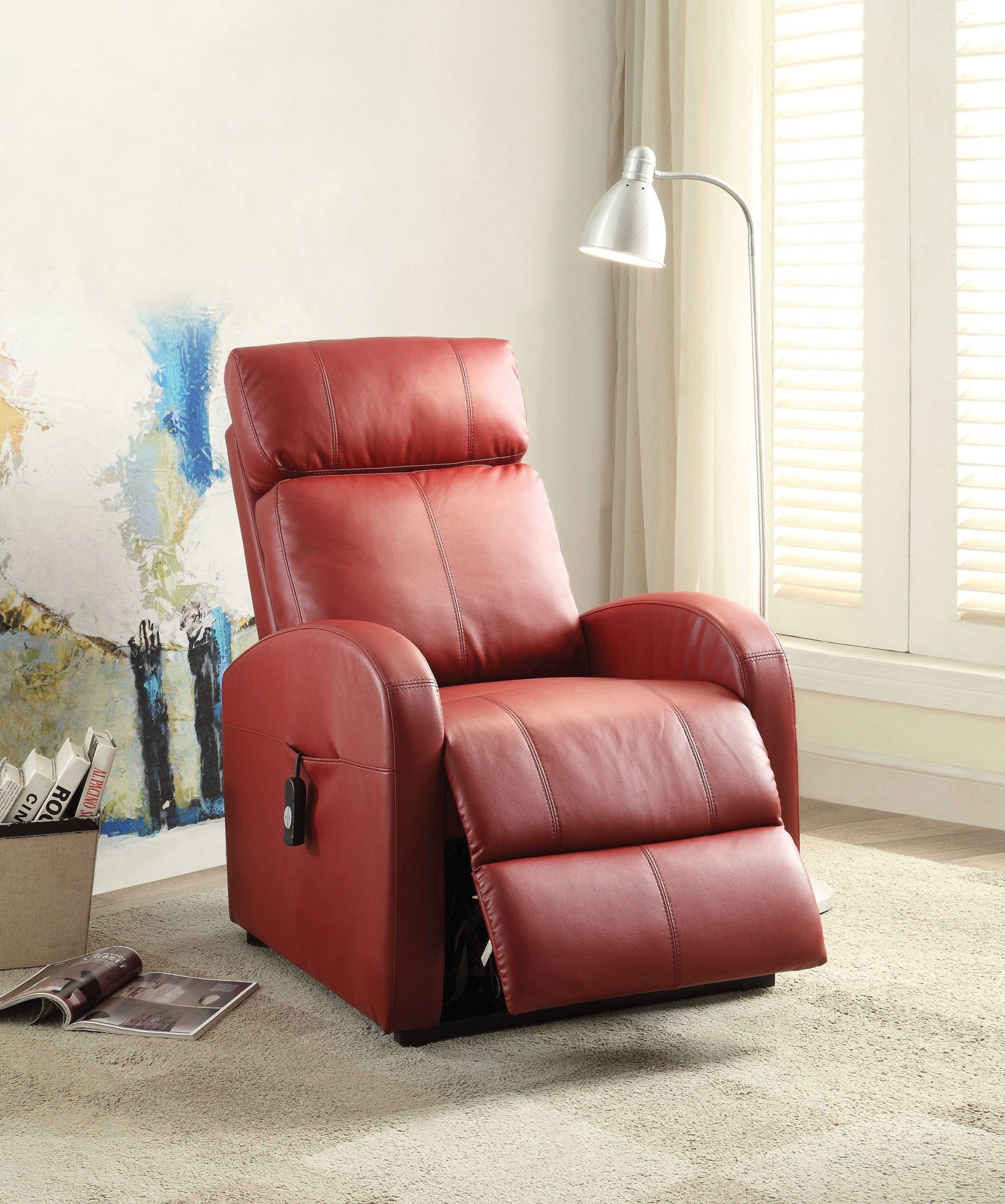 Faux Leather Power Motion Lift Recliner In Red - Homeroots